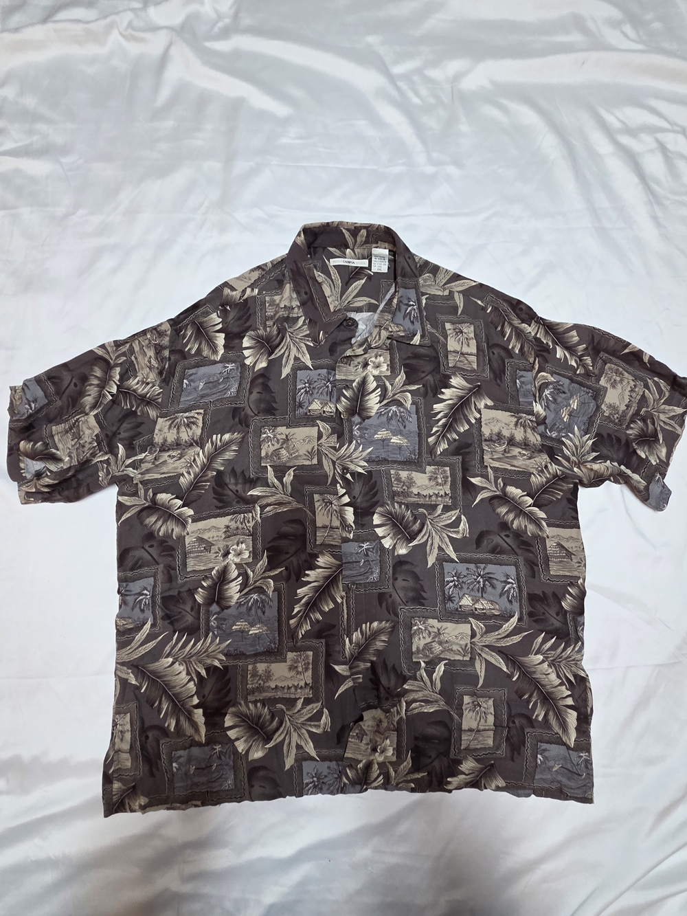 Tropical Patchwork Short-Sleeve Button-Down Shirt - Brown